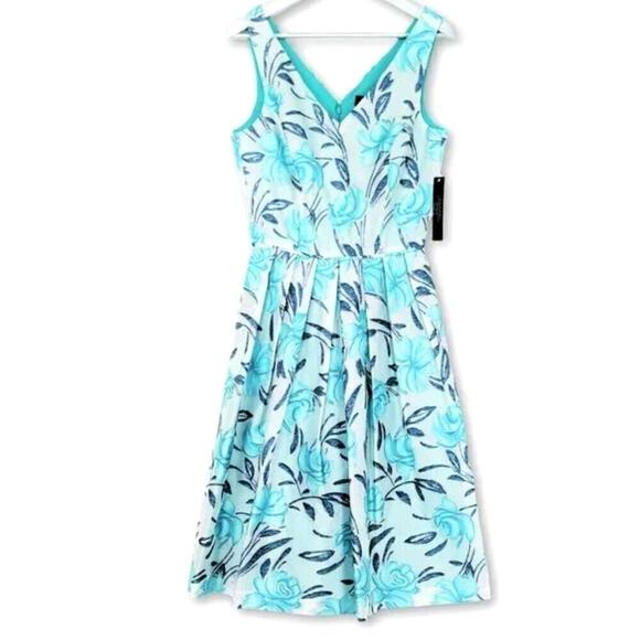 New TAHARI ASL Women's Floral Print V-neck Fit & Flare Party Mini Dress - Picture 4 of 8